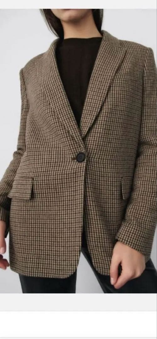 新品タグ付きZARA ウール ブレンド ブレザー エルボーパッチ 千鳥格子