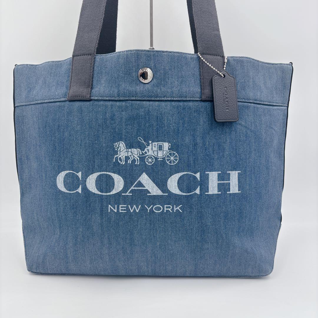 【極美品】コーチ キャンバス デニムトートバッグ デニム 馬車ロゴ A4