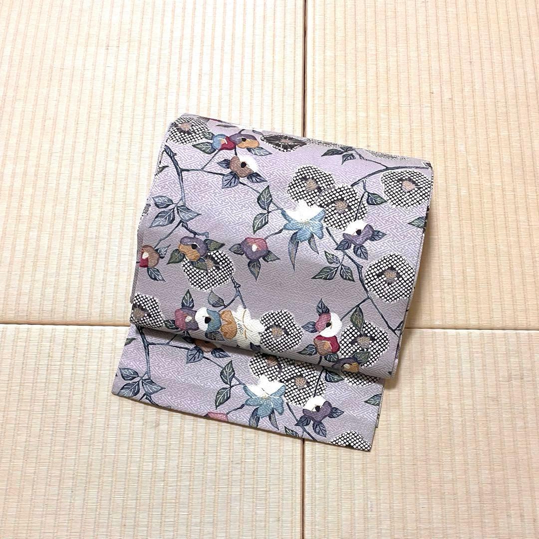 染め 九寸名古屋帯 牡丹鼠色