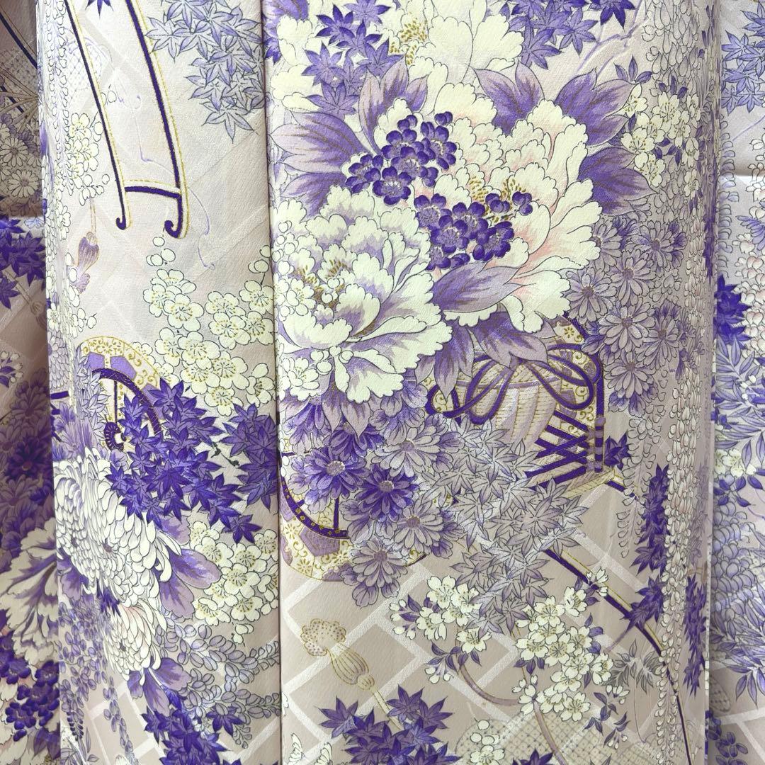 443 振袖フルセット 正絹 薄紫 金彩 総柄 小紋 レトロ フェミニン 上品