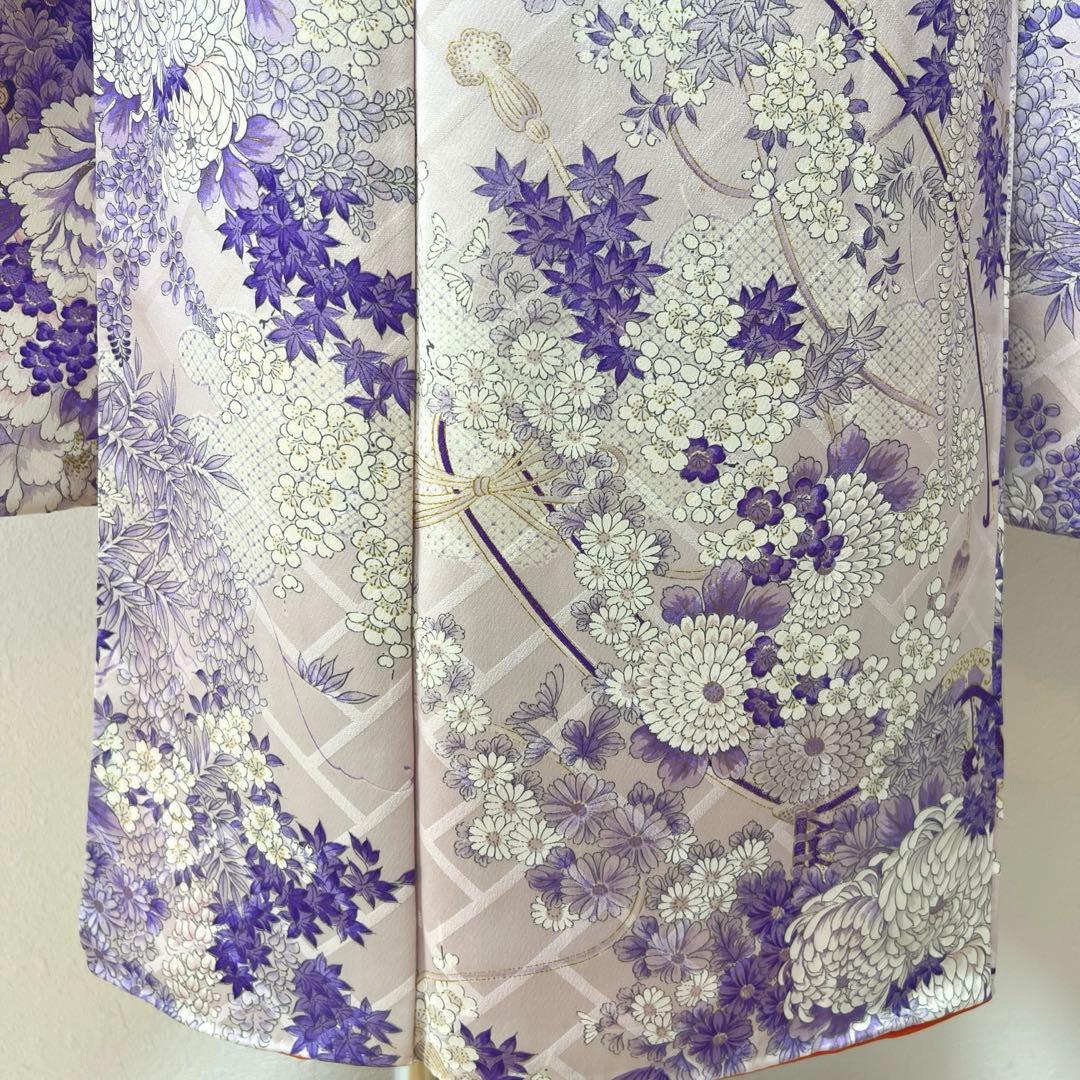 443 振袖フルセット 正絹 薄紫 金彩 総柄 小紋 レトロ フェミニン 上品