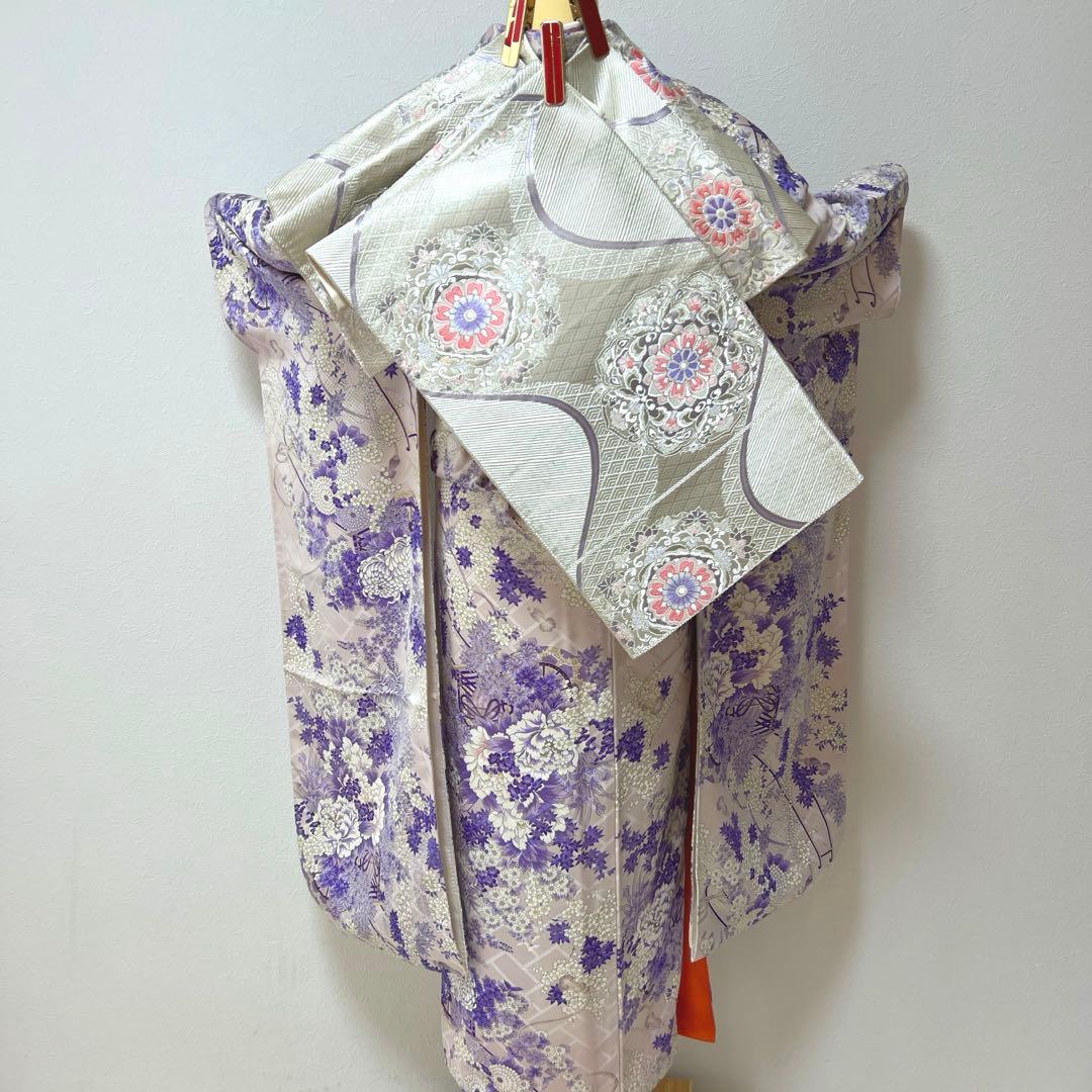 443 振袖フルセット 正絹 薄紫 金彩 総柄 小紋 レトロ フェミニン 上品