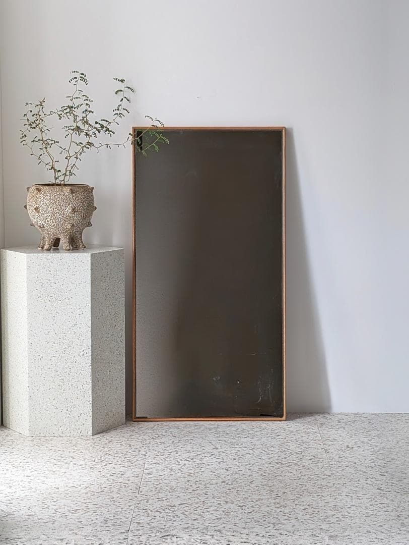 ビンテージ アノニマス ウッドフレーム ウォールミラー 立て掛け鏡 北欧 美品