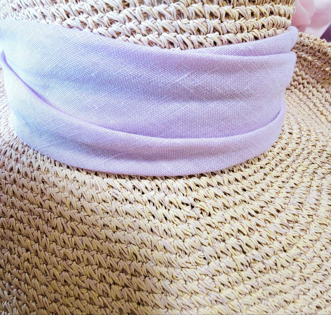 【CA4LA】リボン ストローハットカシラ　リボン 麦わら帽子　ピンク