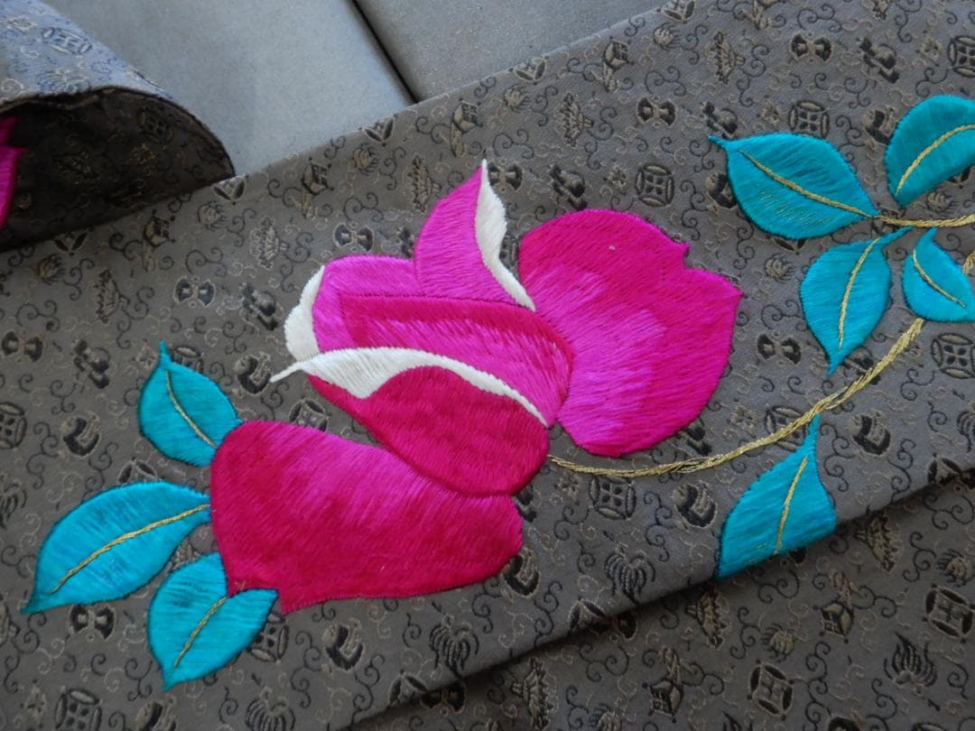 さ*ら様 正絹・アンティーク刺繡名古屋帯・バラの花・大正浪漫・薔薇