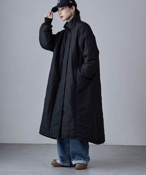 キルティング切替オフラインロングコート