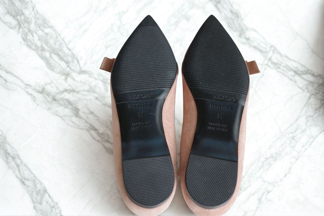 HERMÈS エルメス アピ ドゥース Hロゴ バレエシューズ ローズゴールド