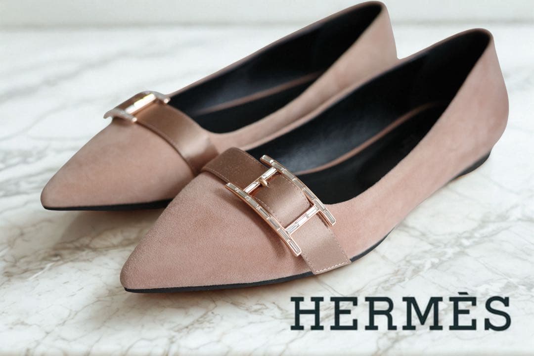 HERMÈS エルメス アピ ドゥース Hロゴ バレエシューズ ローズゴールド