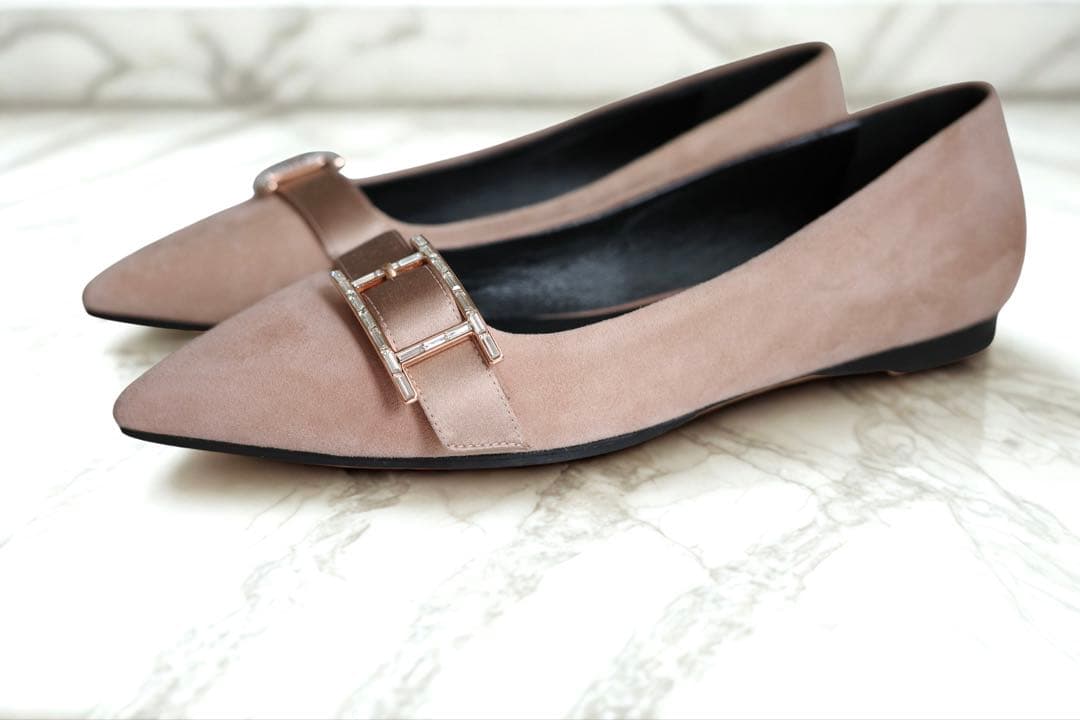 HERMÈS エルメス アピ ドゥース Hロゴ バレエシューズ ローズゴールド