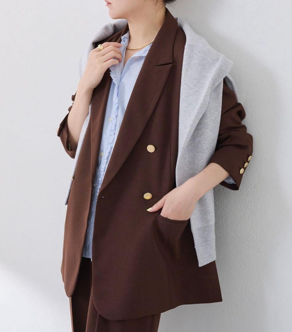 ウールライクダブルジャケット　ブラウン