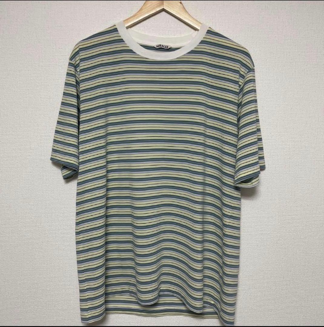 トップス AURALEE HARD TWIST COTTON BORDER TEE