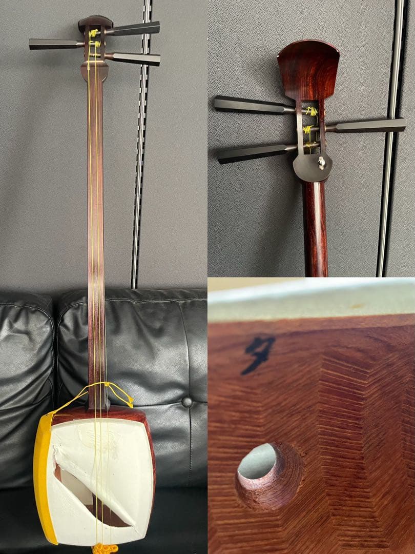しんぞー三味線 紅木 1本溝 子持綾杉胴　東さわり　糸巻素六黒檀　付き
