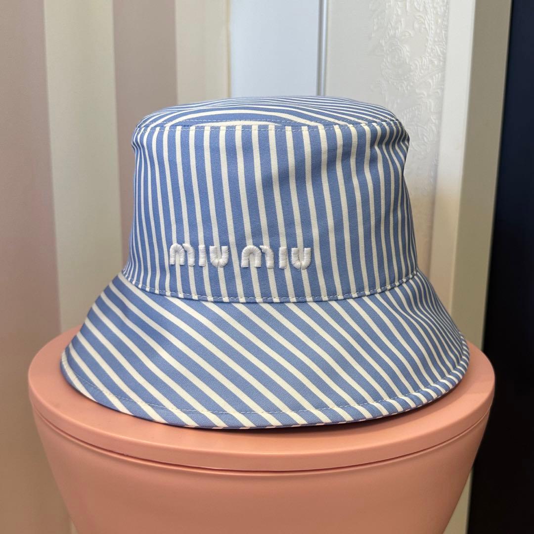miumiu バケットハット　正規品　ストライプ　ブルー　バケハ
