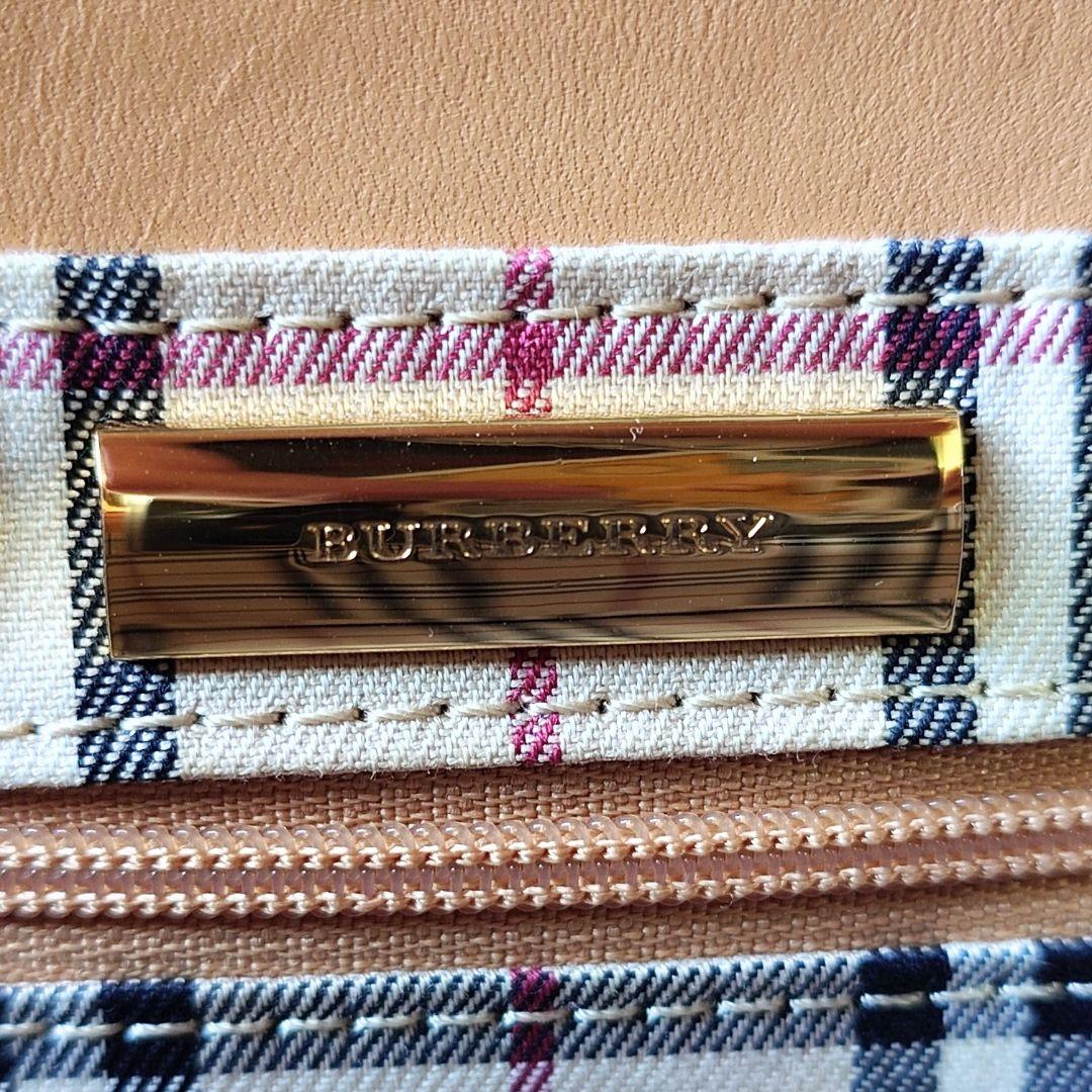 バーバリー トートバッグ ノバチェック レザー ベージュ 型押しロゴ レディース