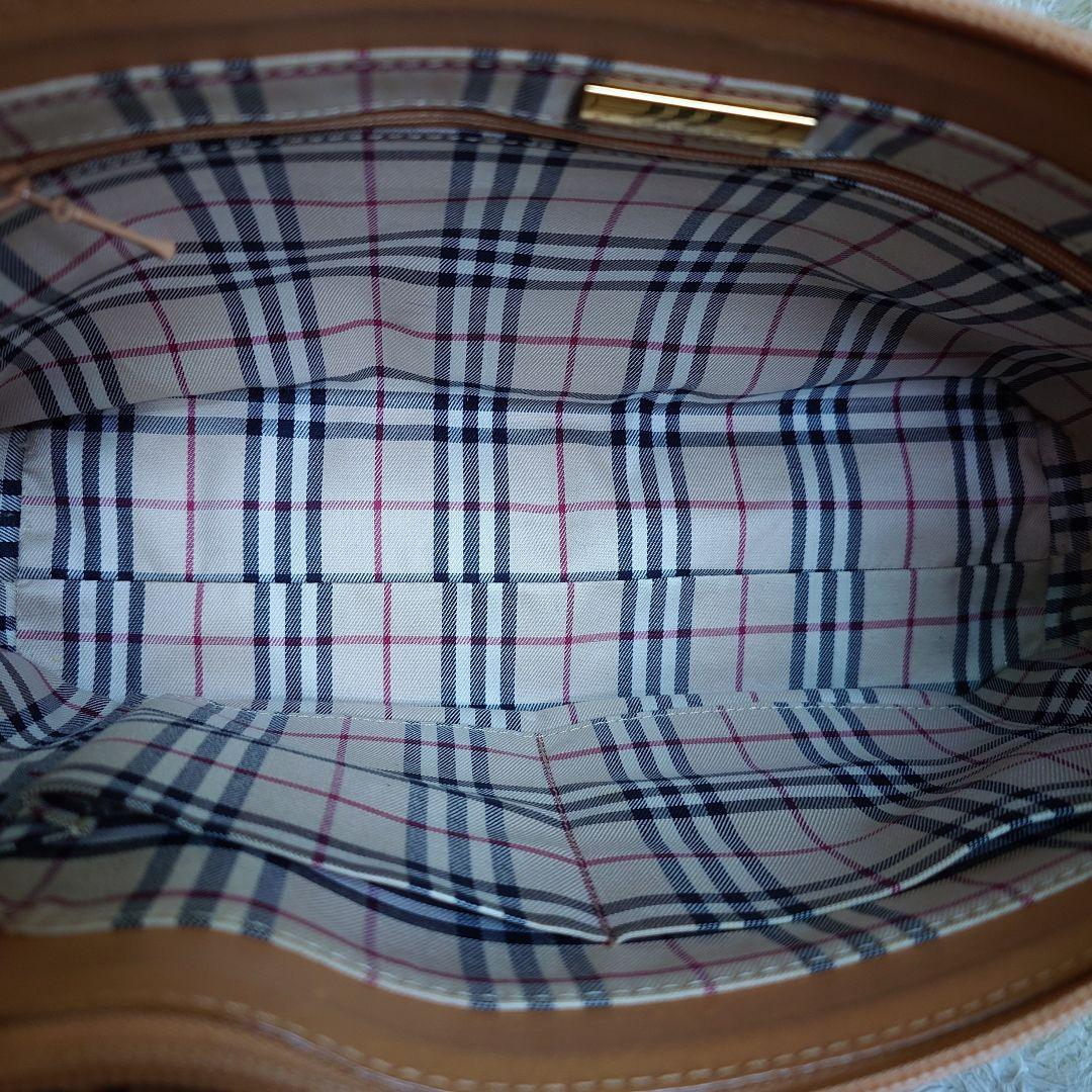 バーバリー トートバッグ ノバチェック レザー ベージュ 型押しロゴ レディース