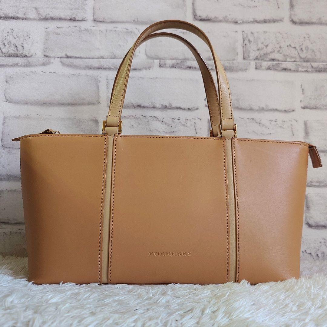 バーバリー トートバッグ ノバチェック レザー ベージュ 型押しロゴ レディース