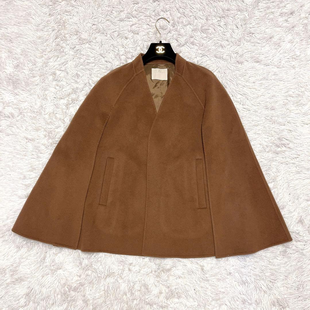 Plage ハミルトン ケープ コート ポンチョ キャメル ウール ノーカラー