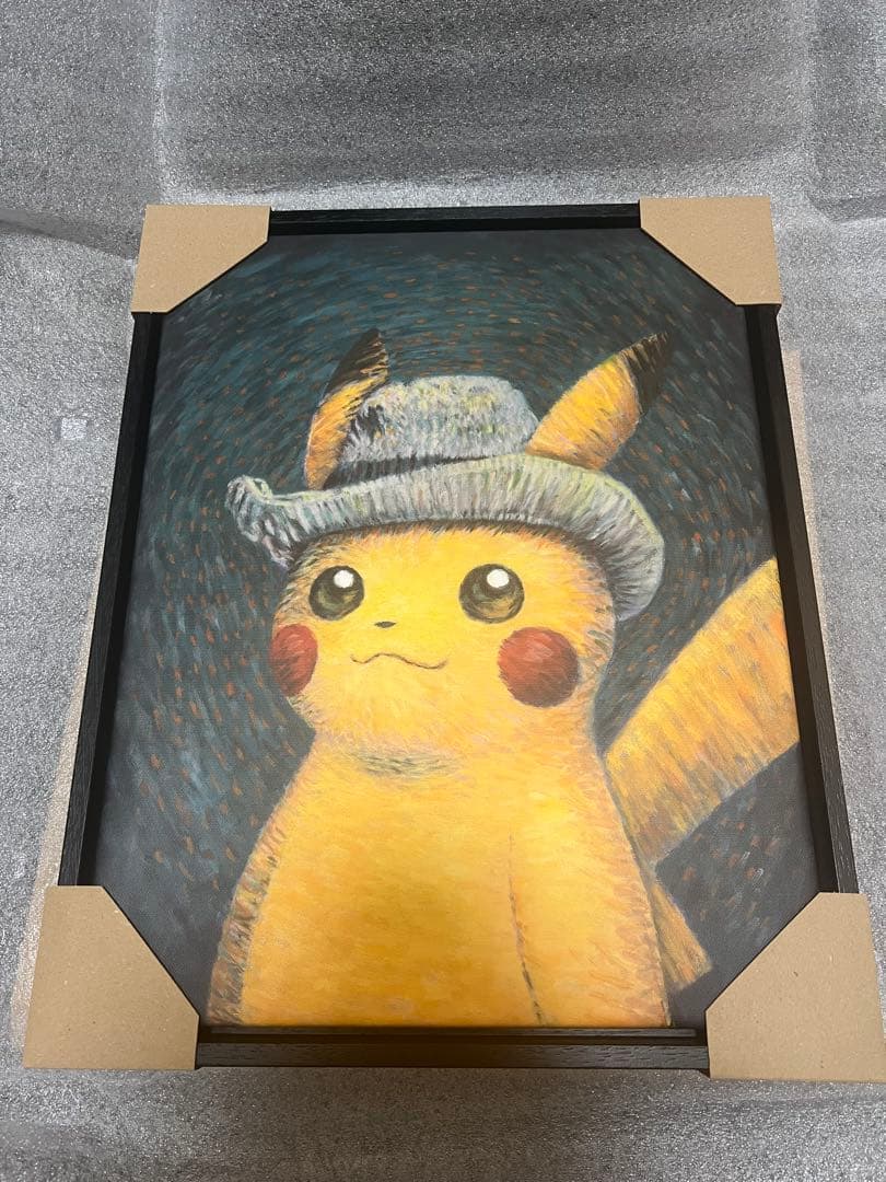 ゴッホピカチュウ キャンバスアート 黒木枠　Sサイズ 45×35cm【証明書付】