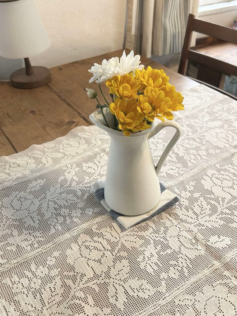 フランス　アンティーク　手編みクロッシェレース　テーブルクロス　カーテン