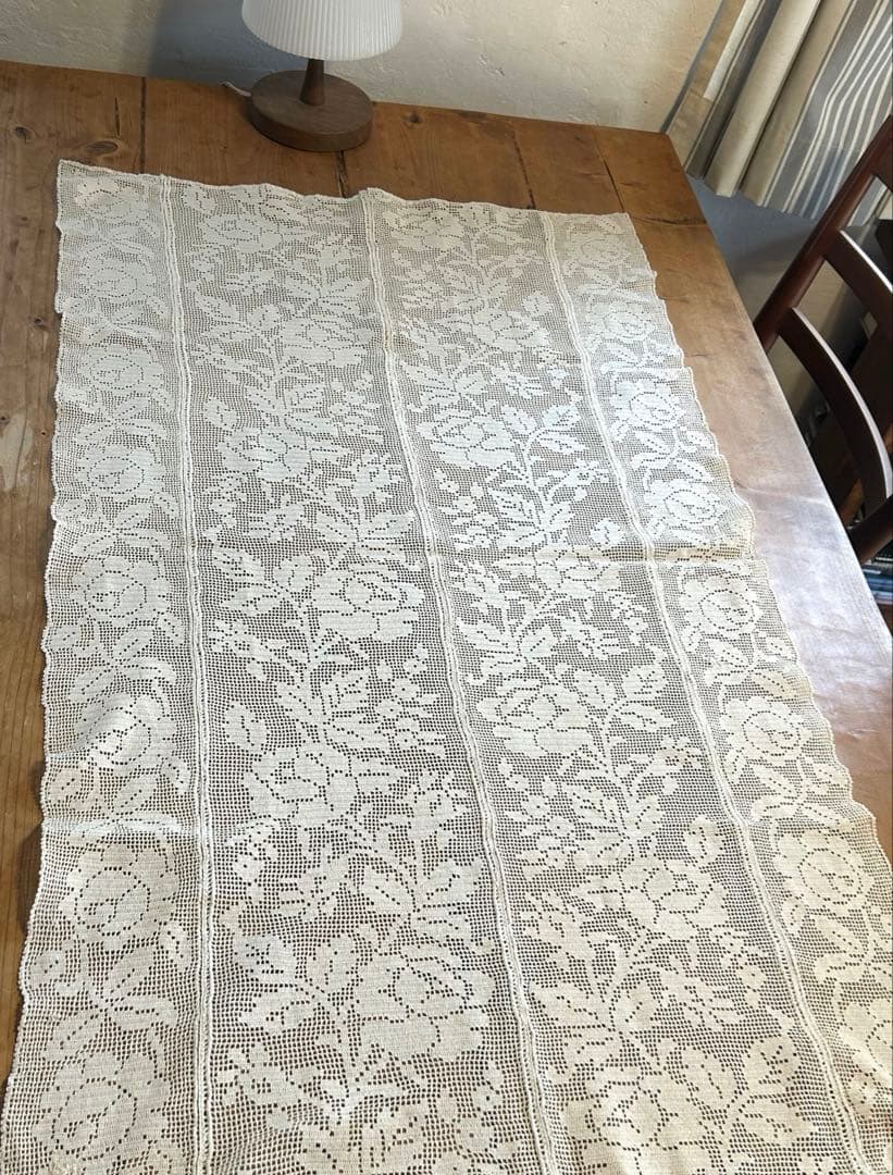 フランス　アンティーク　手編みクロッシェレース　テーブルクロス　カーテン