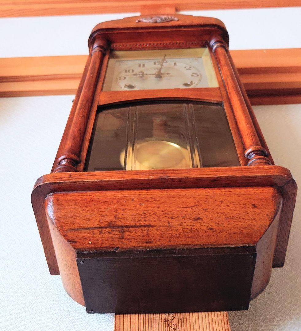 〈完動・美品〉浦時計製作所　欅造りスリゲル宮型ゼンマイ振り子時計　古時計