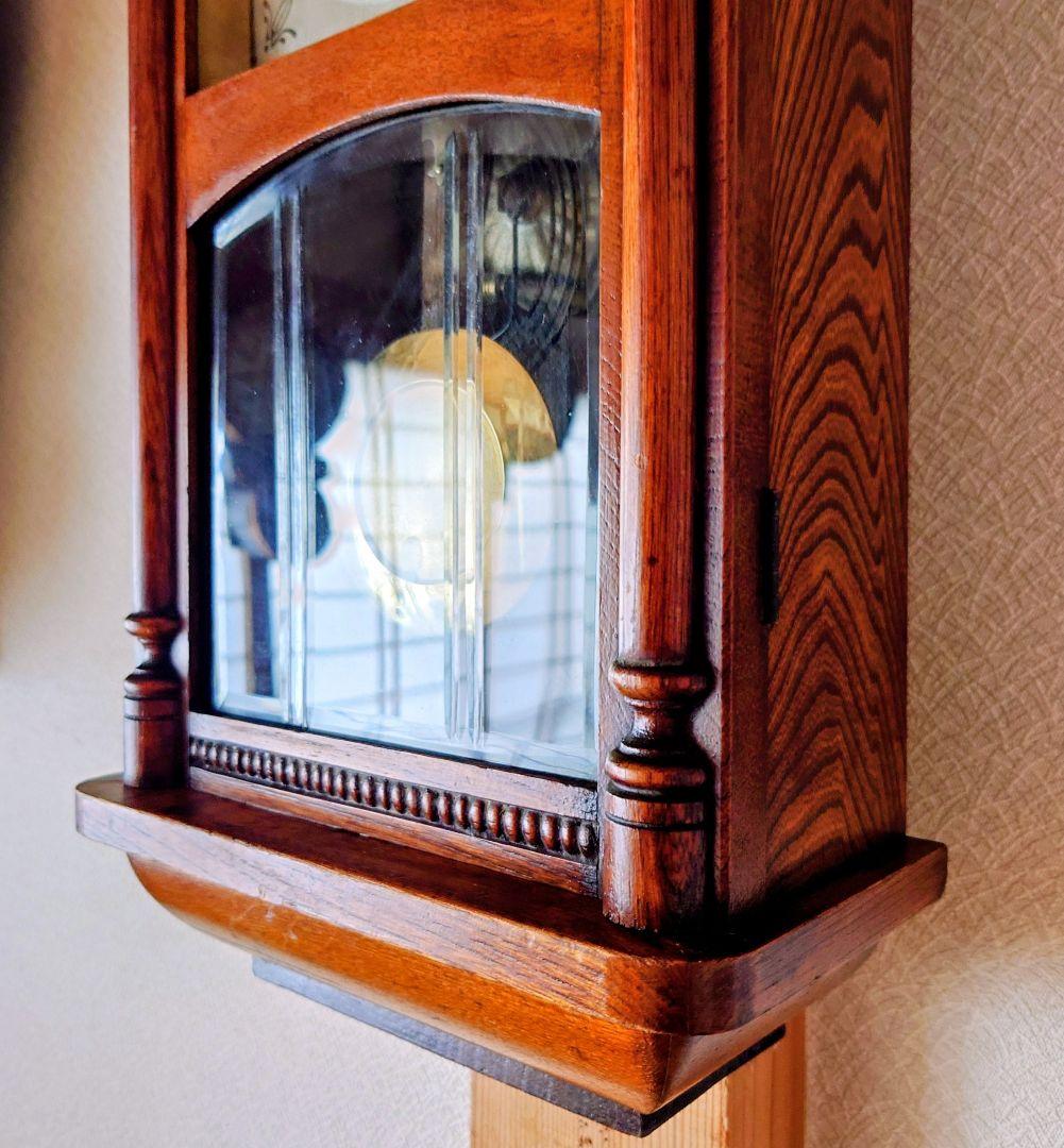 〈完動・美品〉浦時計製作所　欅造りスリゲル宮型ゼンマイ振り子時計　古時計