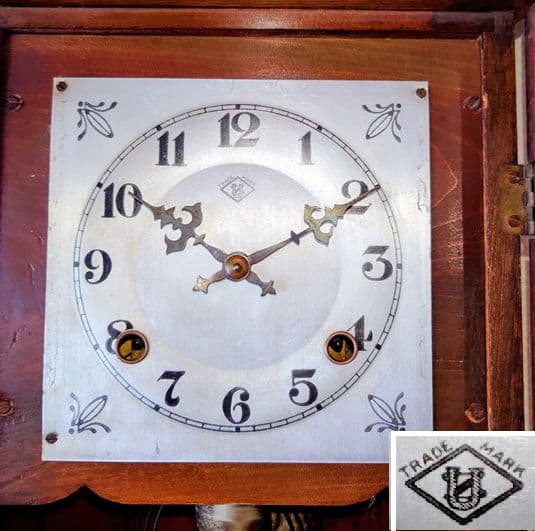 〈完動・美品〉浦時計製作所　欅造りスリゲル宮型ゼンマイ振り子時計　古時計