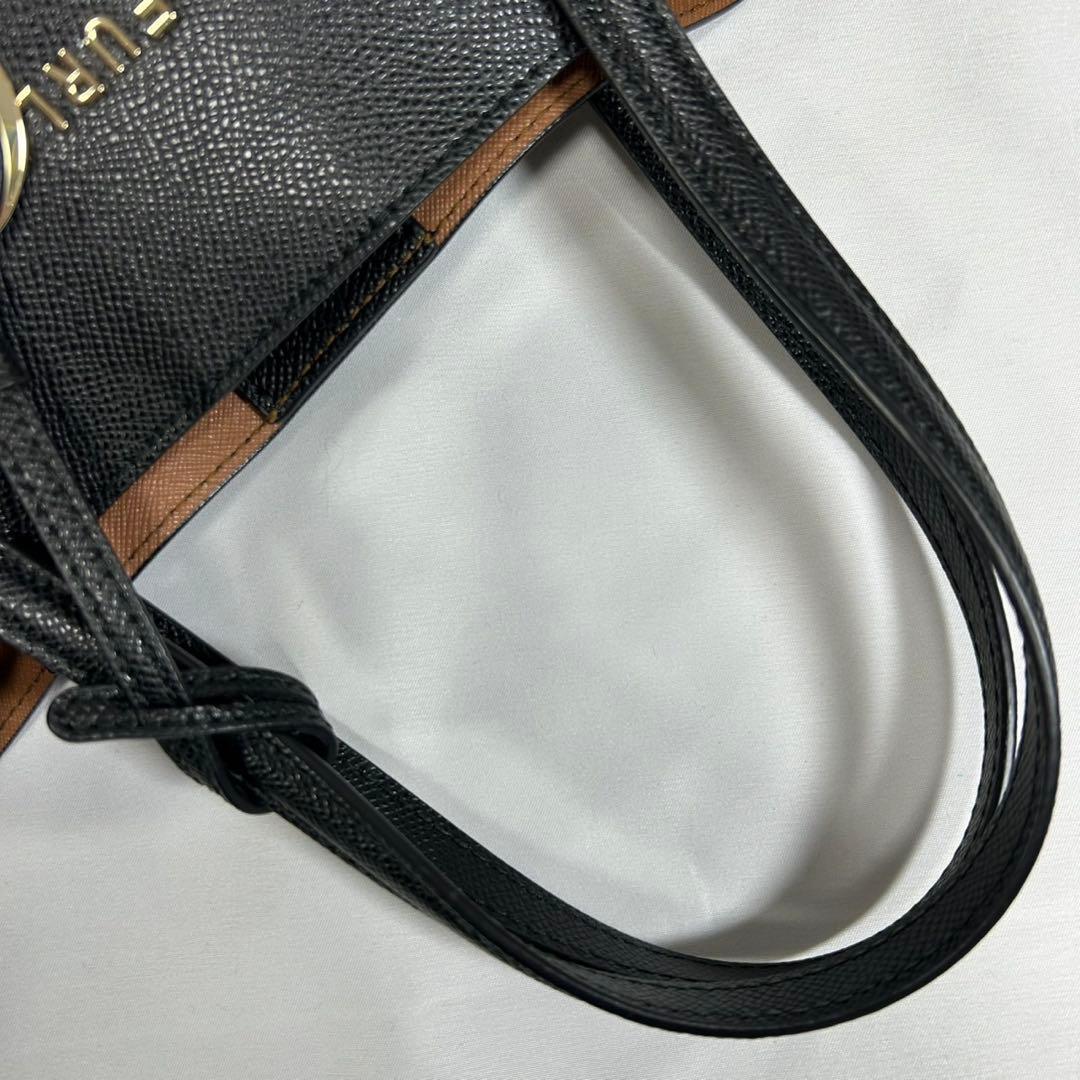 【未使用級/保存袋付】フルラ ヴィットリア トートバッグ レザー チャーム 黒