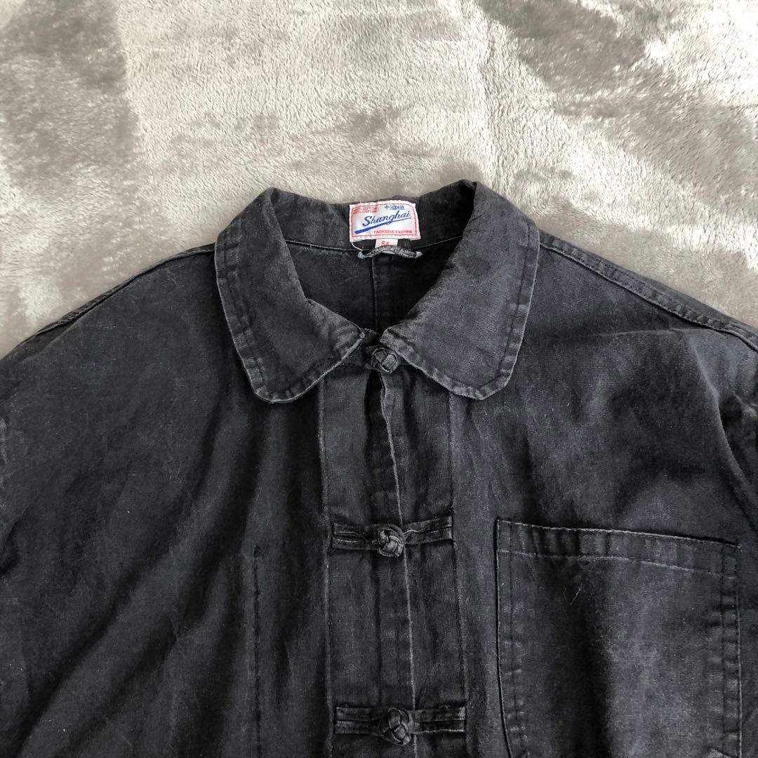 Shanghai チャイナシャツ　フェードブラック墨黒　カンフーシャツシャンハイ