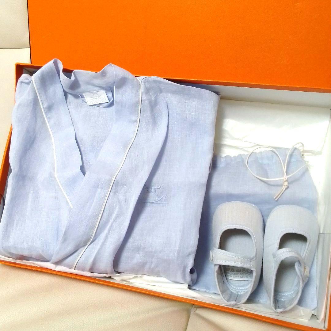 HERMES　エルメス　ベビーシューズ　ブルー　水色　 アダダ　出産祝い　ギフト