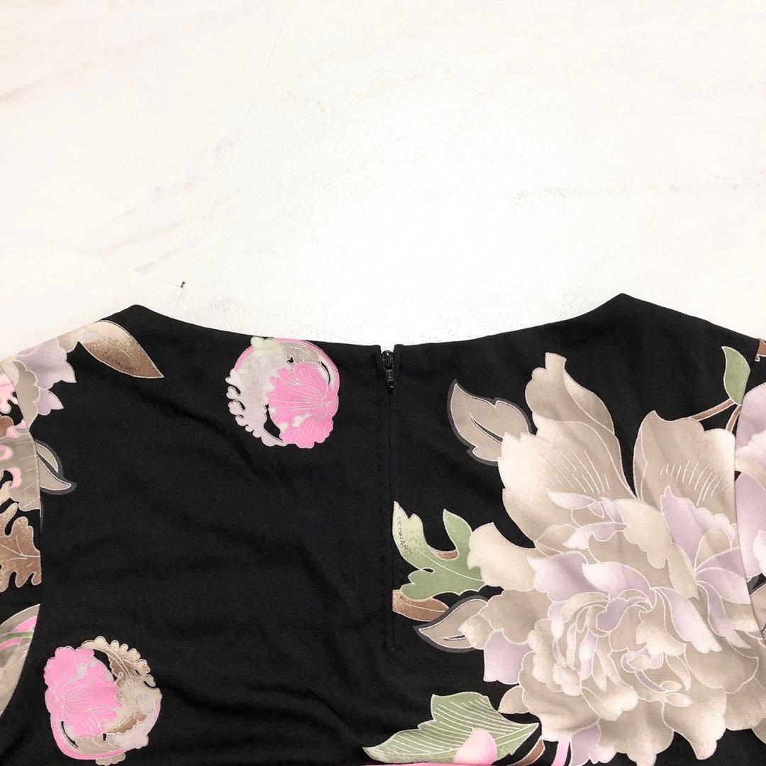 【未使用級✨️LEONARD】 カンカン素材 お花 L 黒 近年タグ チュニック