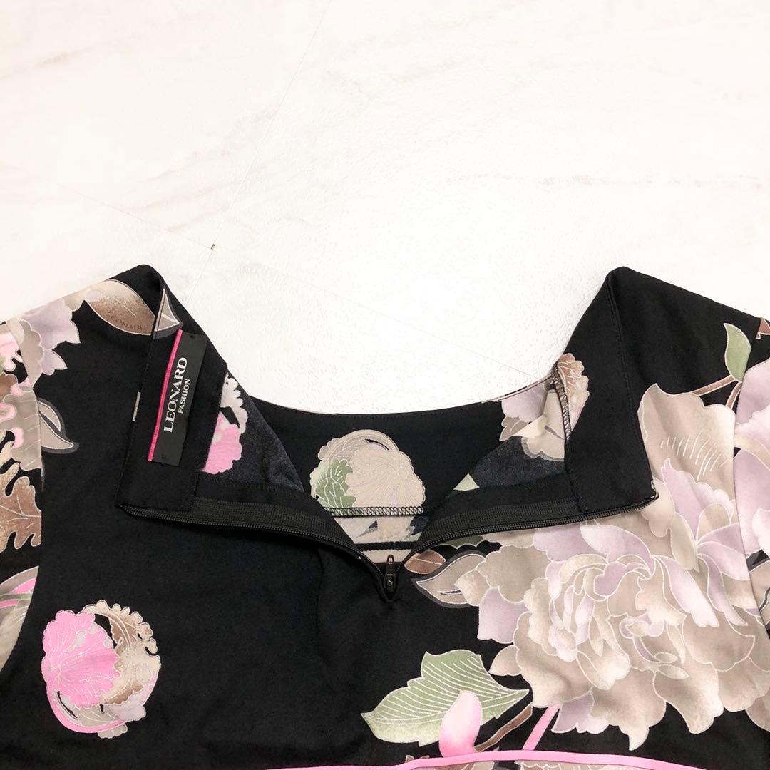 【未使用級✨️LEONARD】 カンカン素材 お花 L 黒 近年タグ チュニック