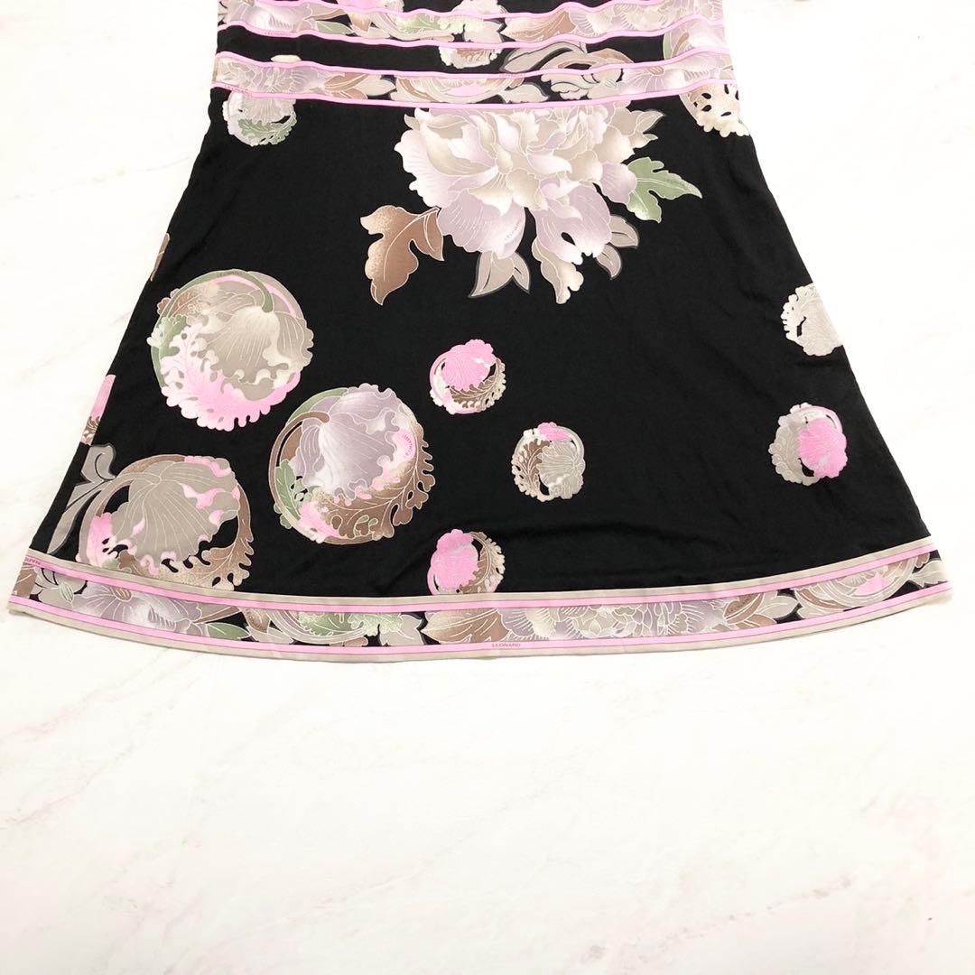 【未使用級✨️LEONARD】 カンカン素材 お花 L 黒 近年タグ チュニック