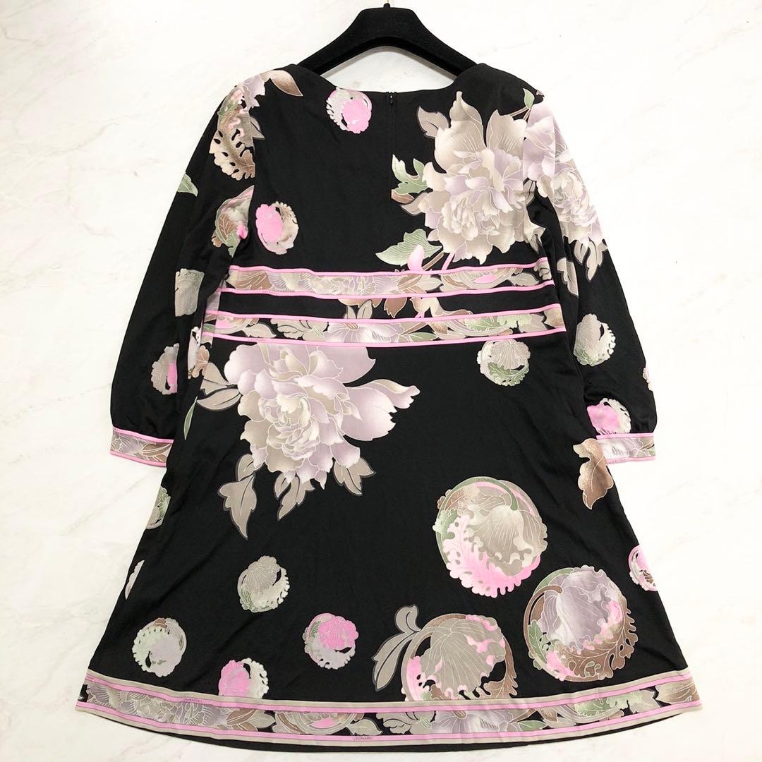 【未使用級✨️LEONARD】 カンカン素材 お花 L 黒 近年タグ チュニック