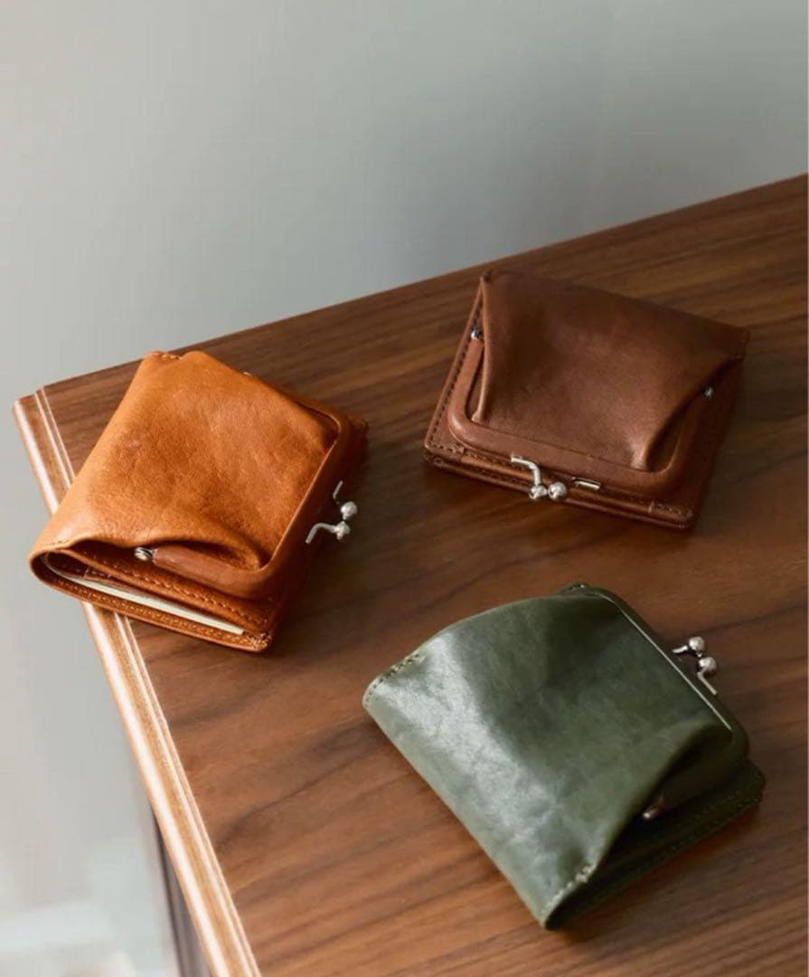 ラス1ヌメ革 二つ折り 財布 レディース 本革 がま口 小銭入れ付き(ブラウン)