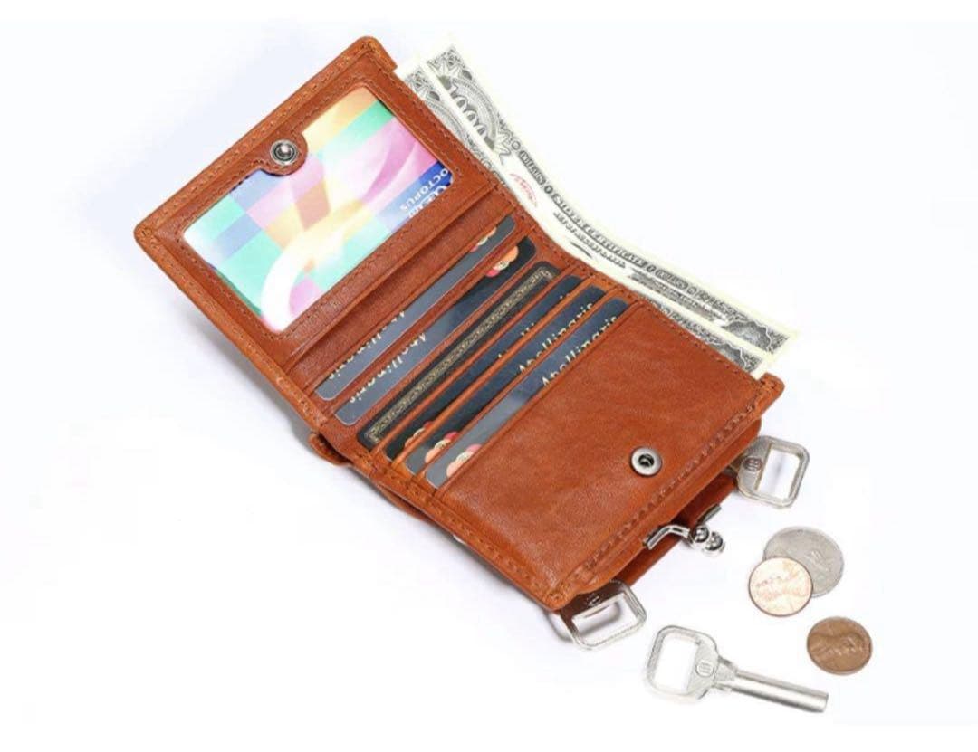 ラス1ヌメ革 二つ折り 財布 レディース 本革 がま口 小銭入れ付き(ブラウン)