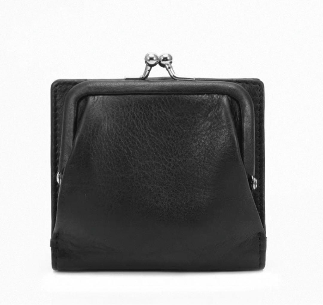 ラス1ヌメ革 二つ折り 財布 レディース 本革 がま口 小銭入れ付き(ブラウン)