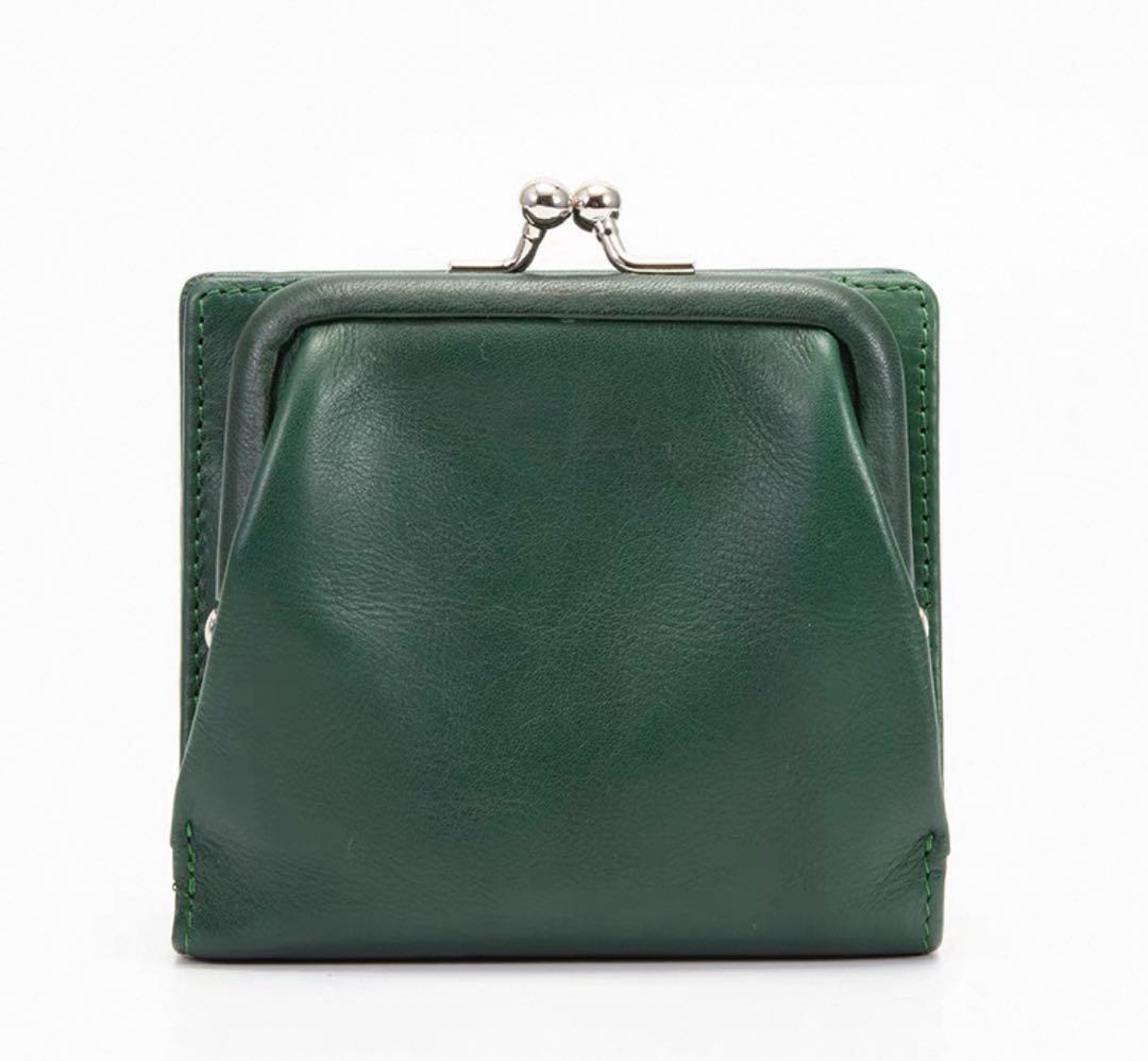 ラス1ヌメ革 二つ折り 財布 レディース 本革 がま口 小銭入れ付き(ブラウン)