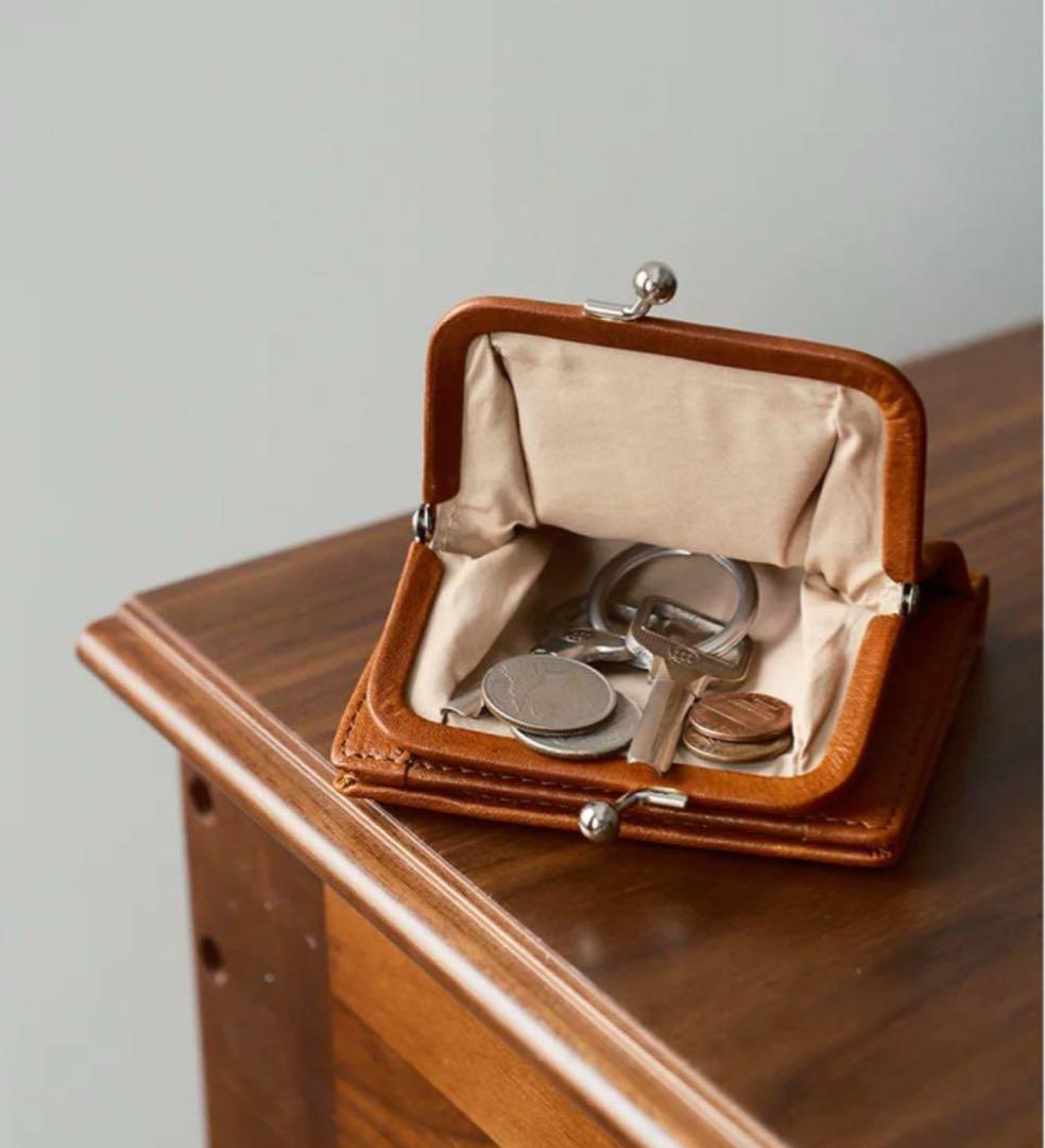 ラス1ヌメ革 二つ折り 財布 レディース 本革 がま口 小銭入れ付き(ブラウン)