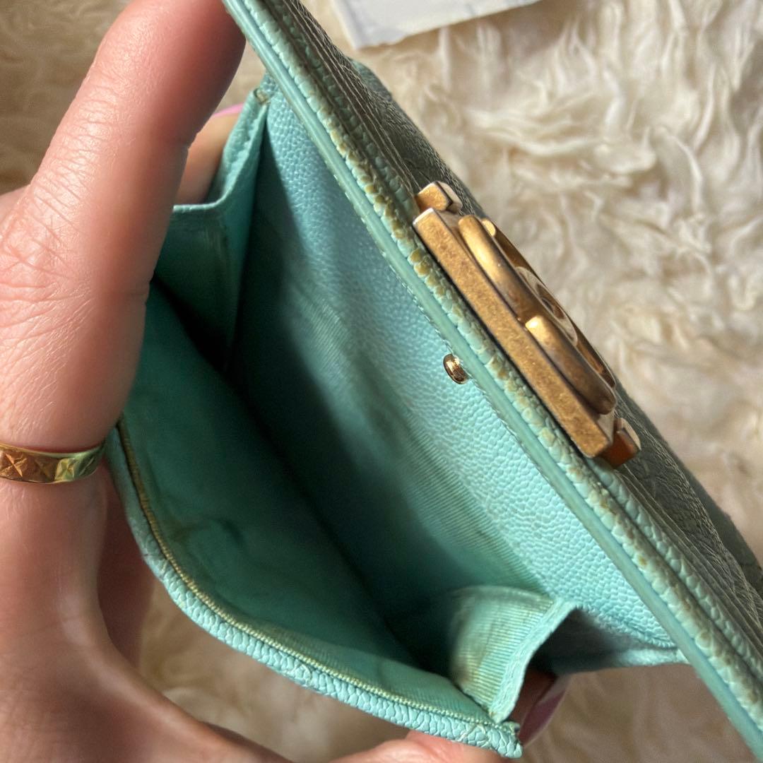 CHANEL キャビアスキンブルーグリーン ボーイシャネル 財布