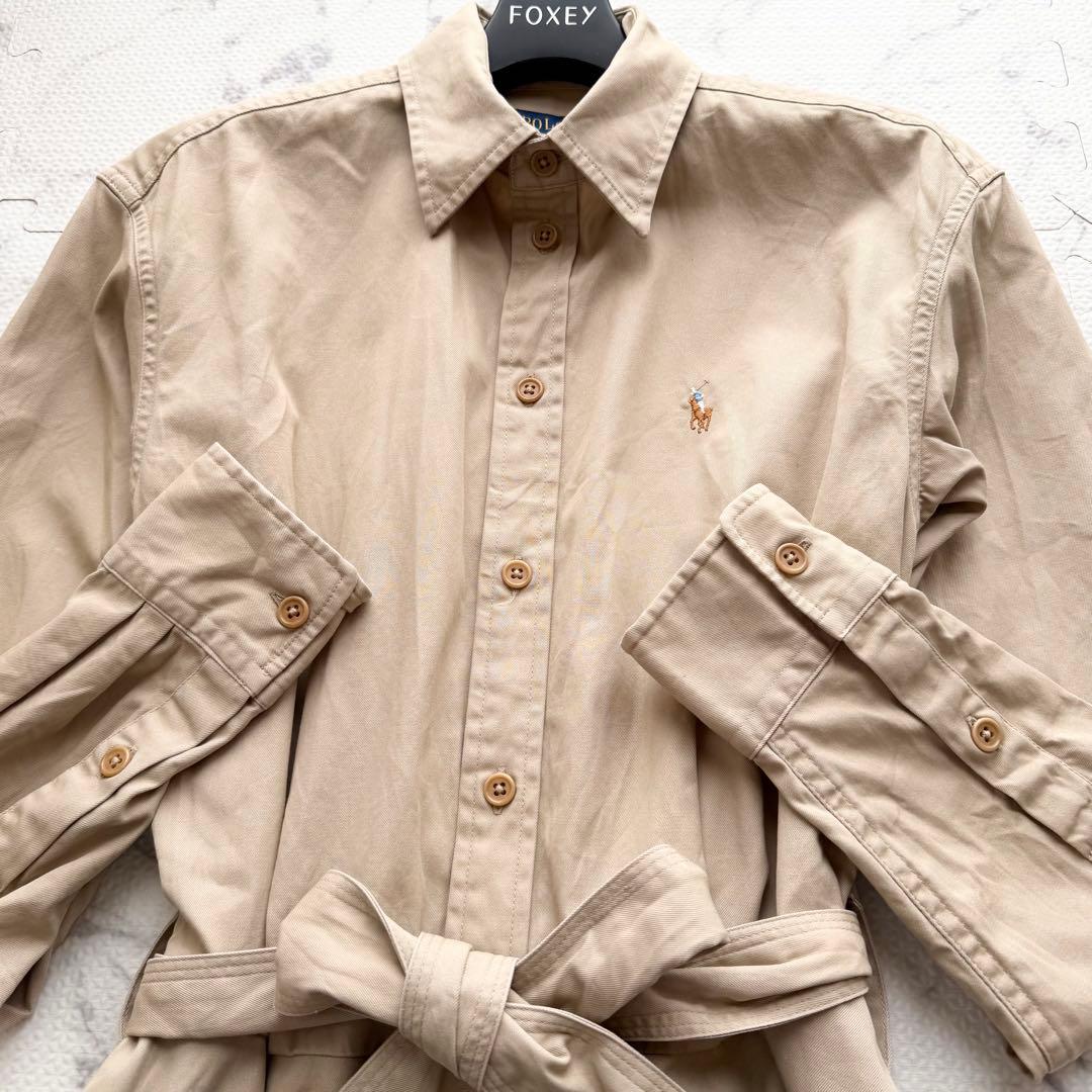 近年モデル✨ ポロラルフローレン シャツワンピース ロング丈 ロゴ刺繍 ML相当