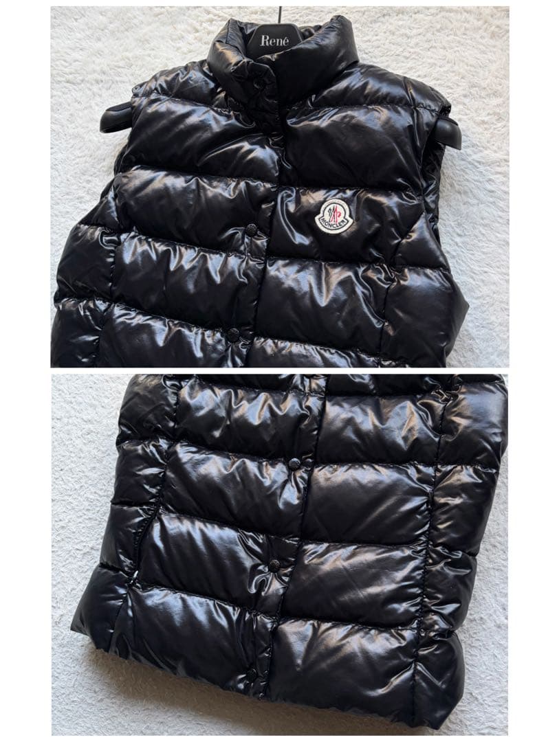 【美品】モンクレール ダウンベスト GHANA シャイニー ロゴワッペン 黒 S