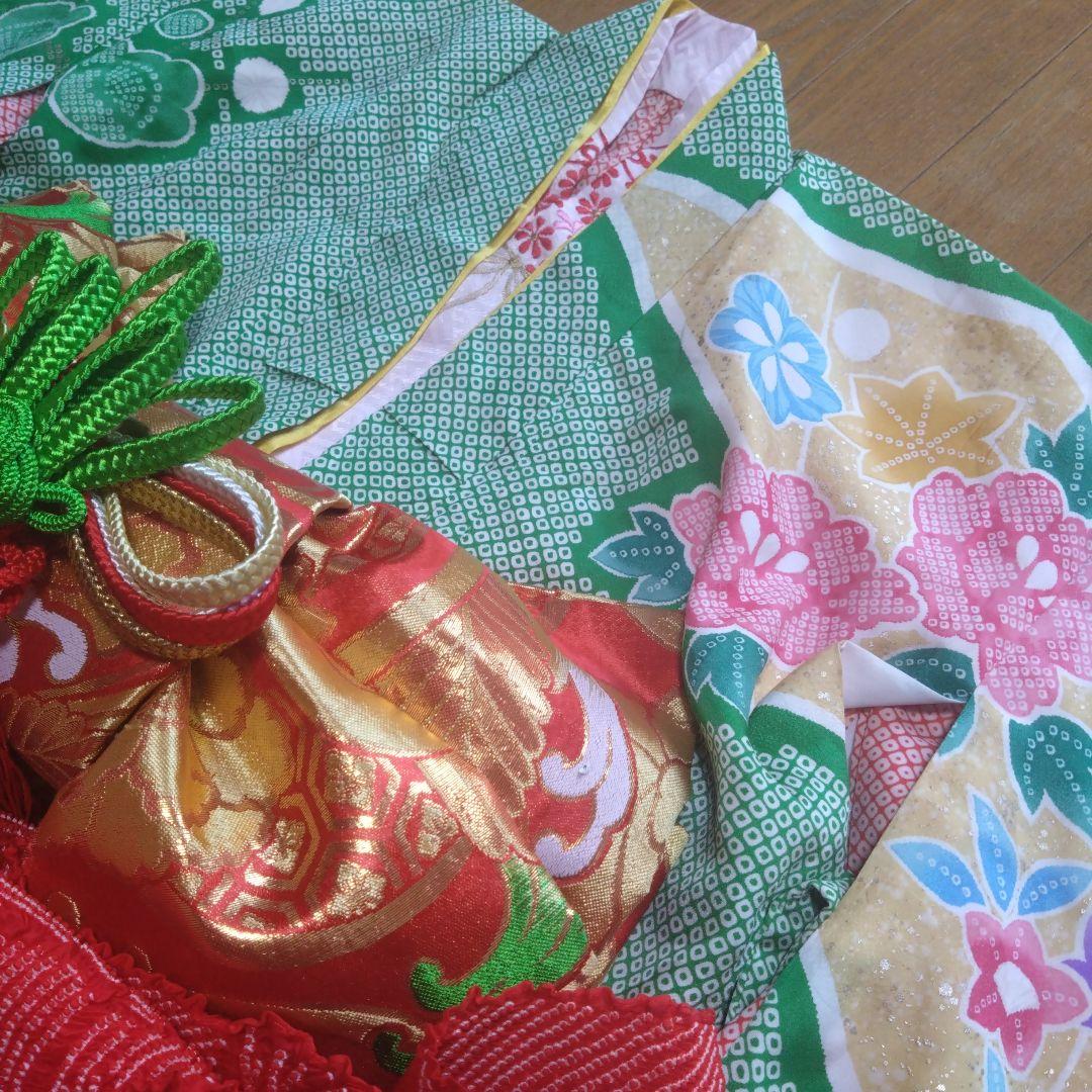 七歳★花緑の鹿の子柄★帯草履はこせこ