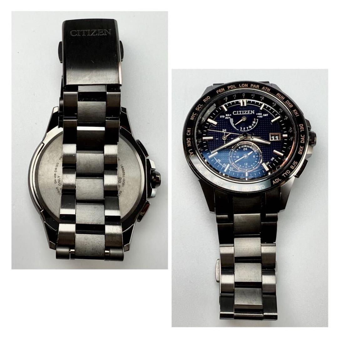 【稼働】シチズン 腕時計 アテッサ 電波ソーラー チタン ネイビー文字盤