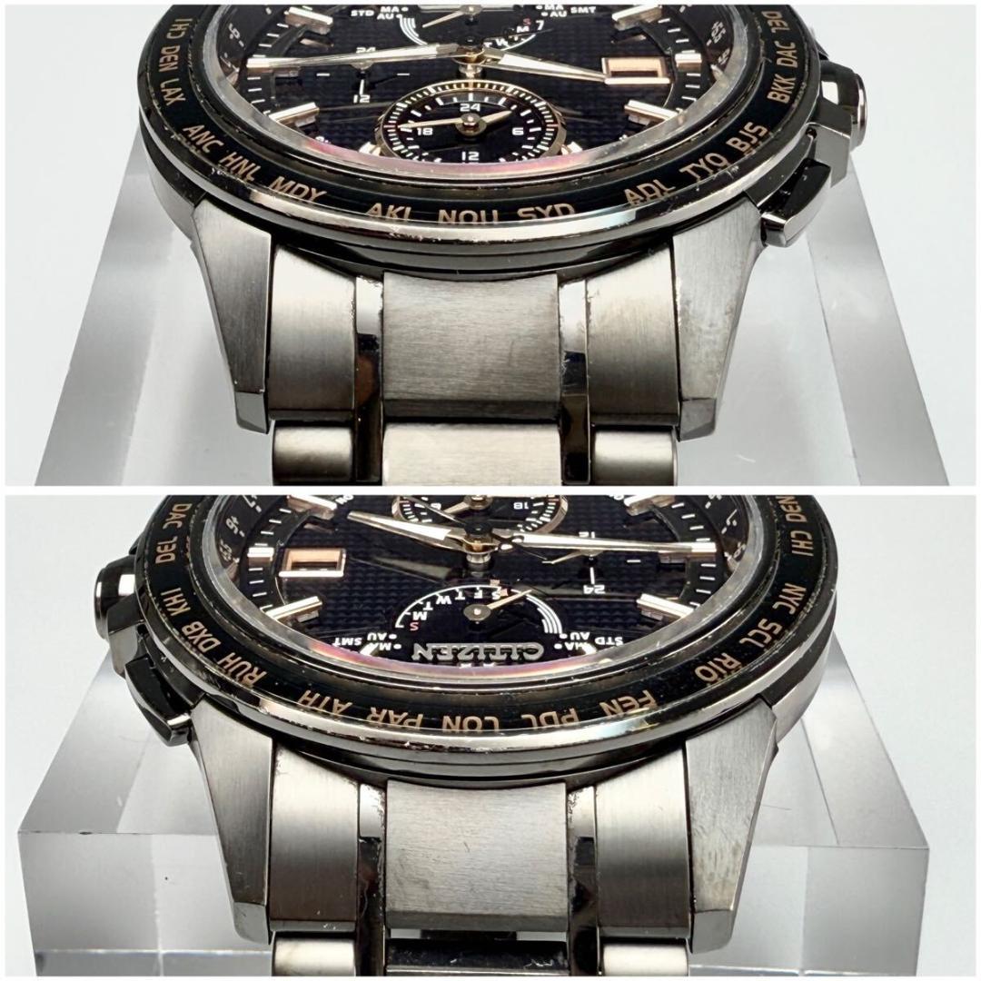 【稼働】シチズン 腕時計 アテッサ 電波ソーラー チタン ネイビー文字盤