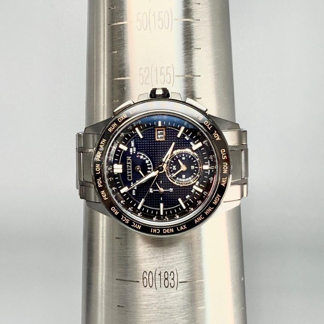 【稼働】シチズン 腕時計 アテッサ 電波ソーラー チタン ネイビー文字盤