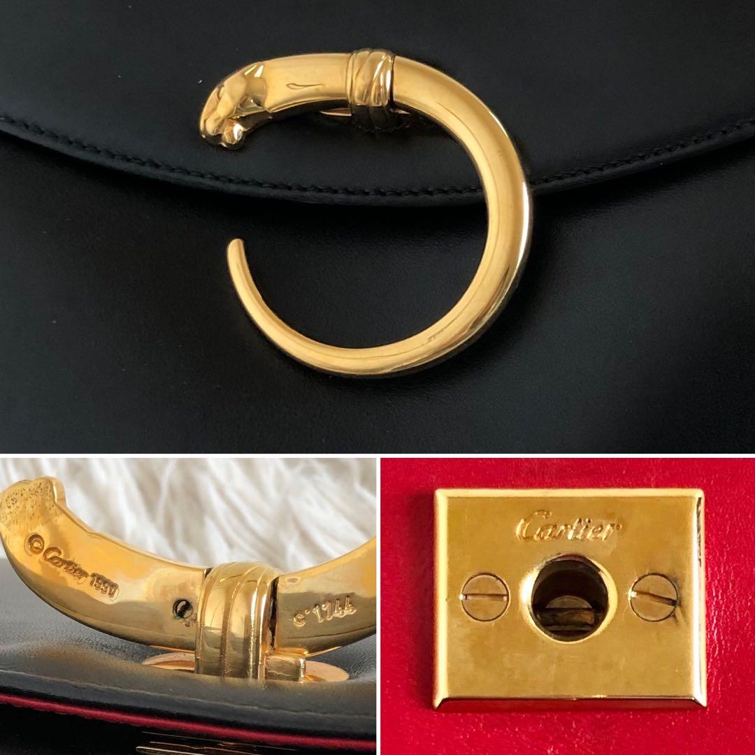 【フランス製】カルティエ　パンテール　クラッチバッグ　黒　本革　ゴールド金具