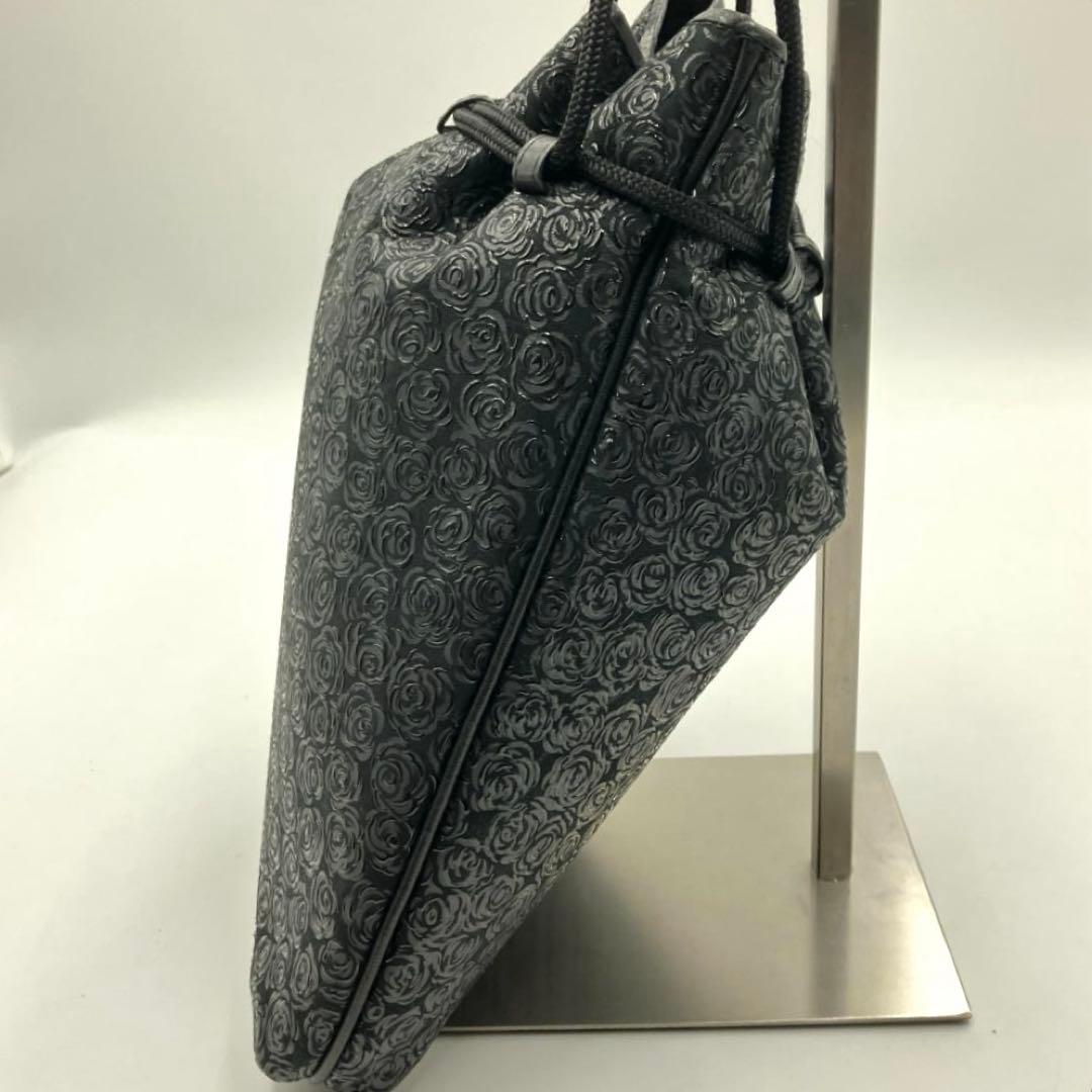 【千恵子】印傳屋 ローズ柄 花柄 巾着バッグ 鹿革 ディアスキン 黒