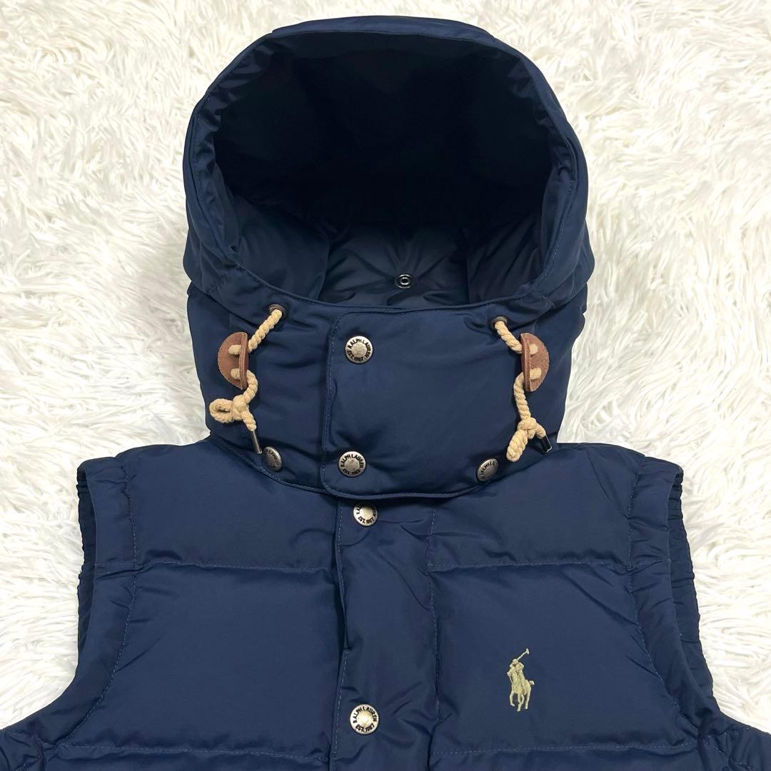 美品✨ラルフローレン フード付きダウンベスト ネイビー レディースXSポニー刺繍