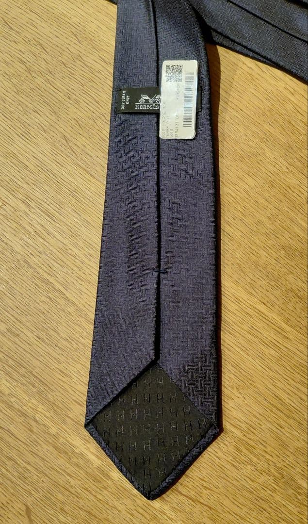 HERMES ネイビー テクスチャー ネクタイ 新品未使用 箱付き